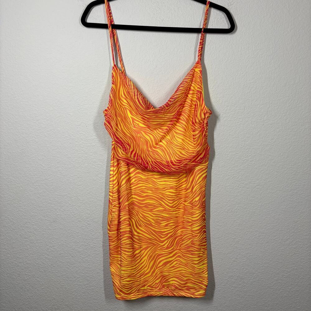 Superdown Large Eden Mini Sheath Dress Orange Zebra Print Spaghetti Straps - Picture 2 of 9